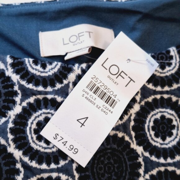 Loft womens Blue white geometric Print  Midi Dress Sleeveless Sz 4 Fit flare - Picture 8 of 10